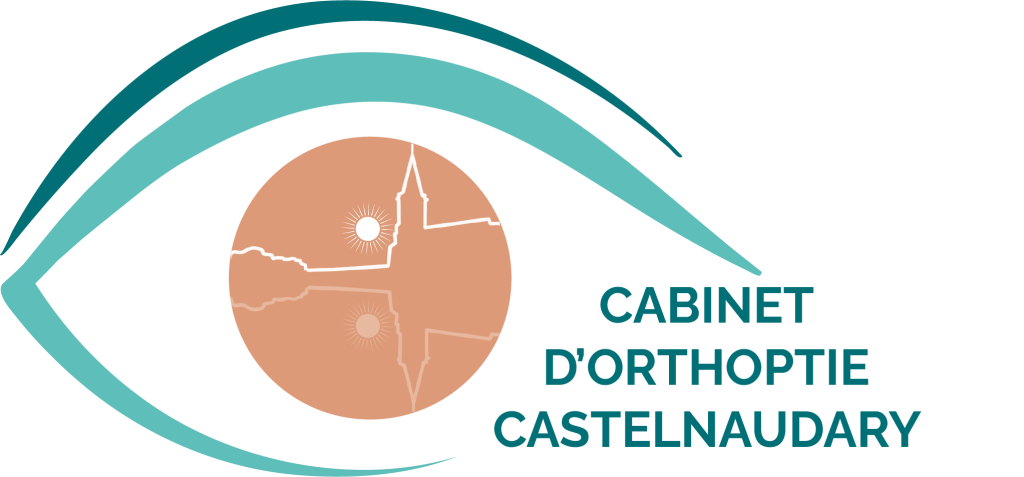 Logo du cabinet d'orthoptie de castelnaudary. Un oeil dans lequel on peut deviner le reflet du grand bassin de castelnaudary